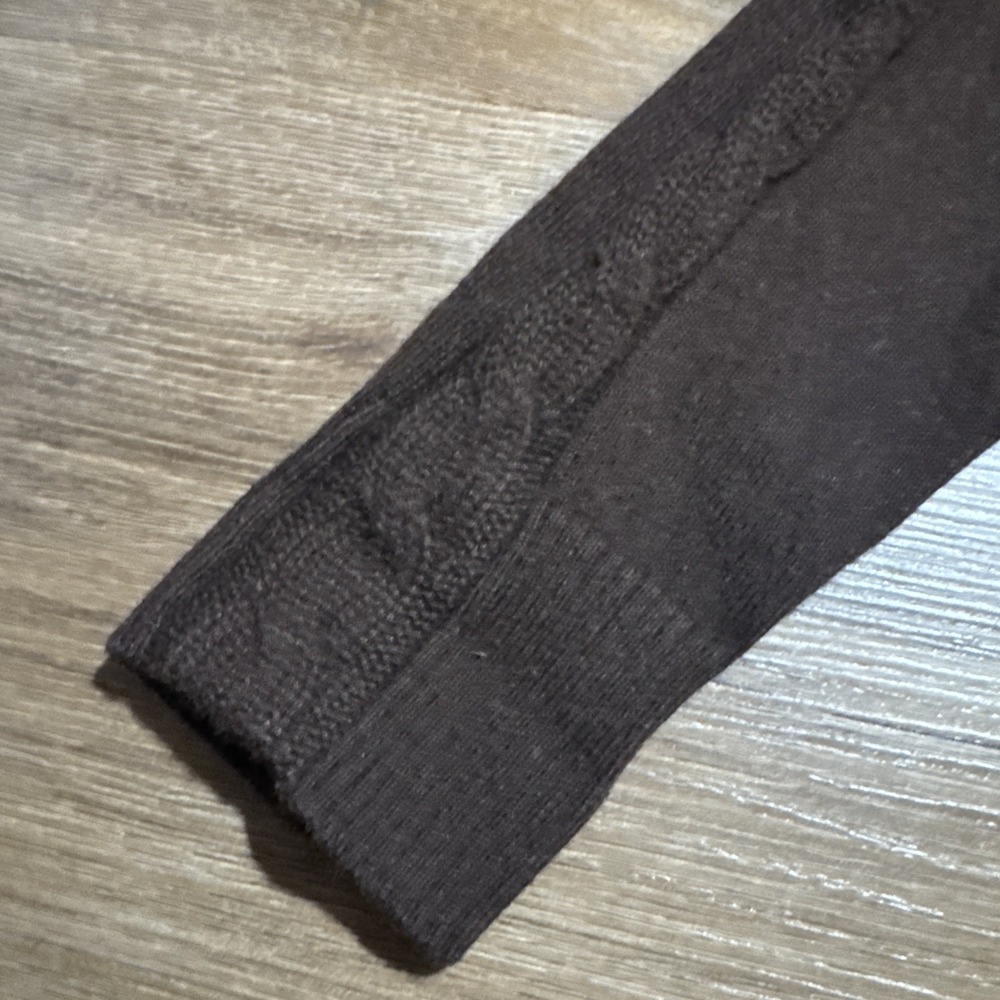 Ralph Lauren Golf Women's LARGE 100% Cashmere Full Zip Sweater Brown Cable Knit - Picture 14 of 14